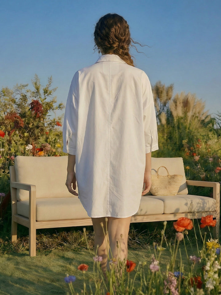 Summer Embroidery Freesize White Shirt Dress