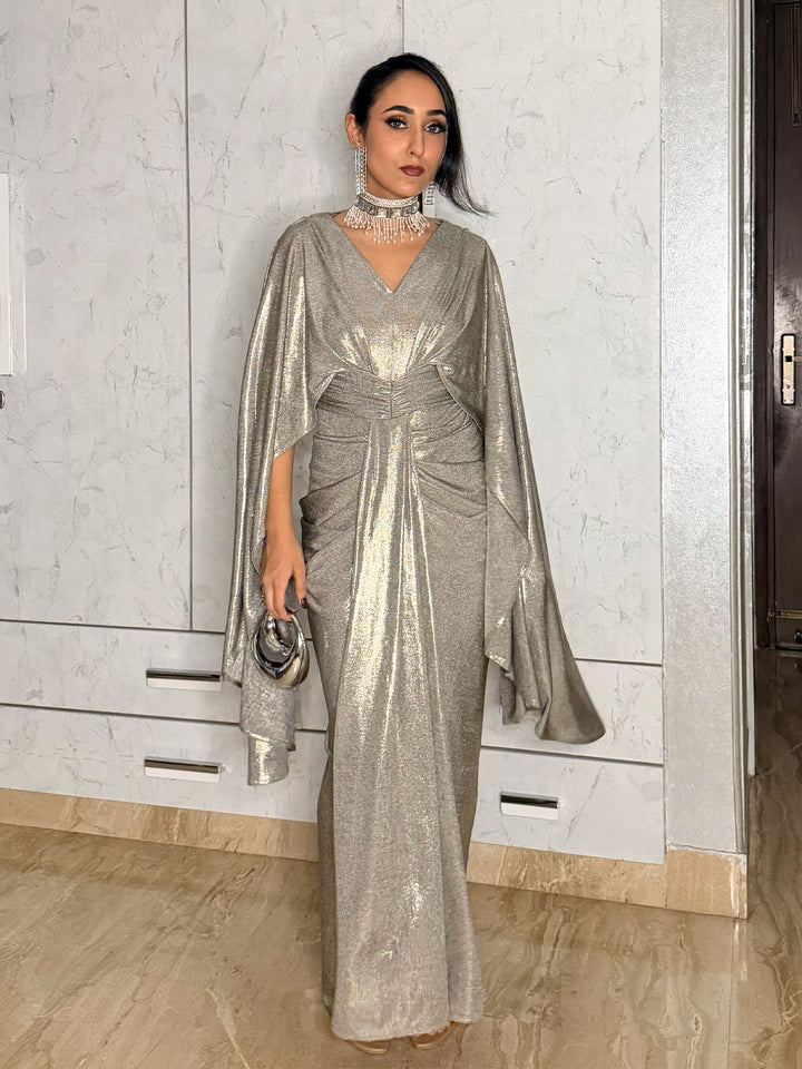 Cascade Drape Metallic Gown