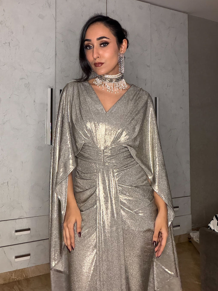 Cascade Drape Metallic Gown