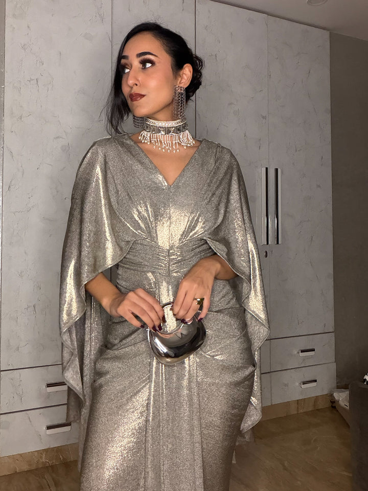Cascade Drape Metallic Gown