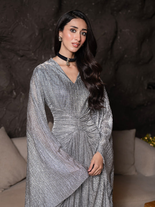 Cascade Drape Metallic Gown