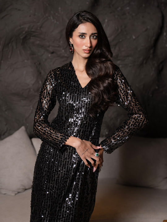 Comet Sequins V neck Dress