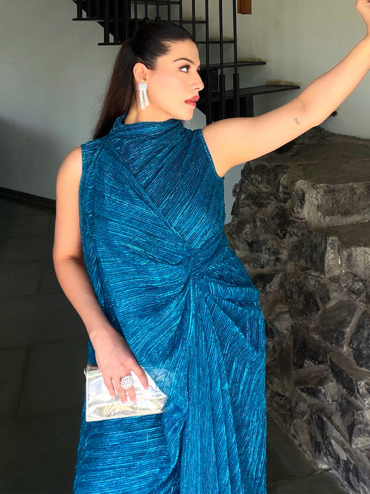 Festive Blue - Royale Draped Gown