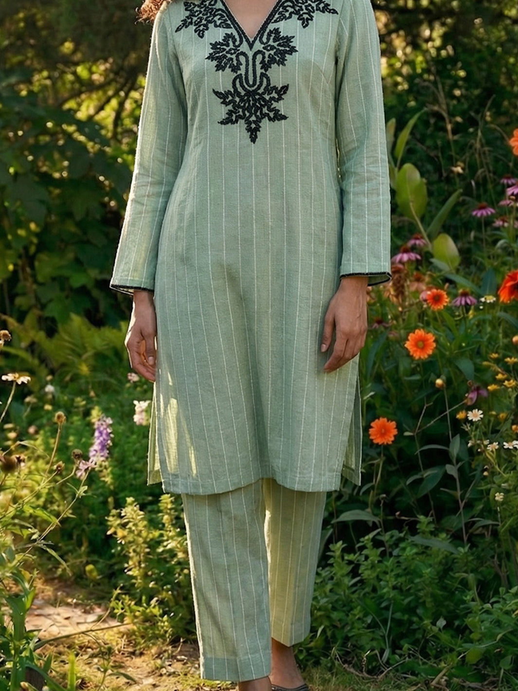 Embroidered Stripe Tunic with Pants