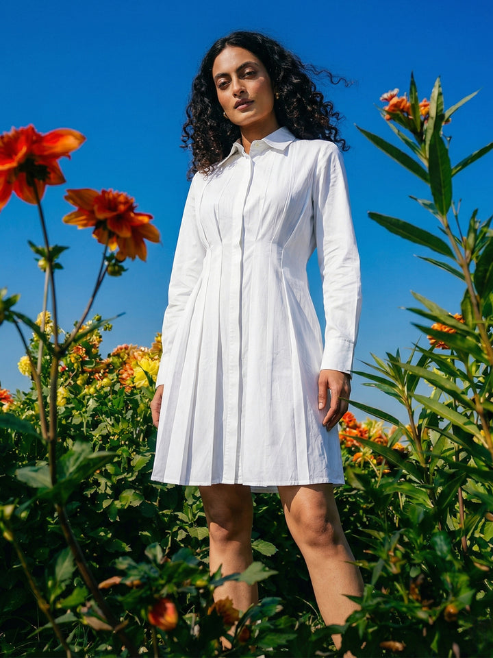 Pearl Pleated Cotton Dress