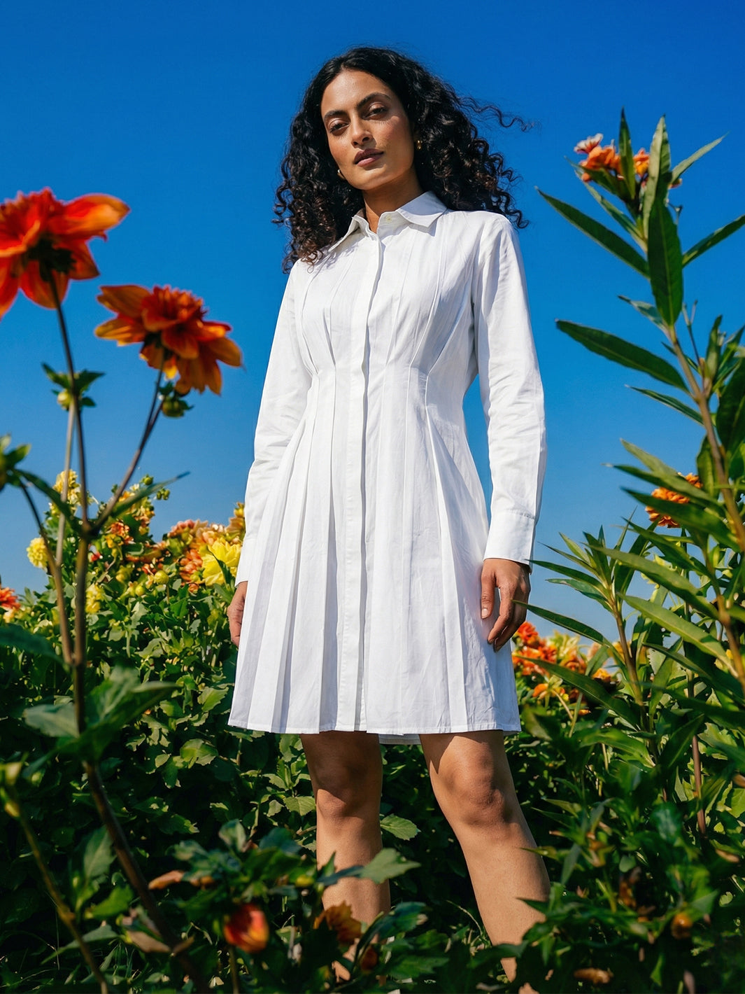 Pearl Pleated Cotton Dress