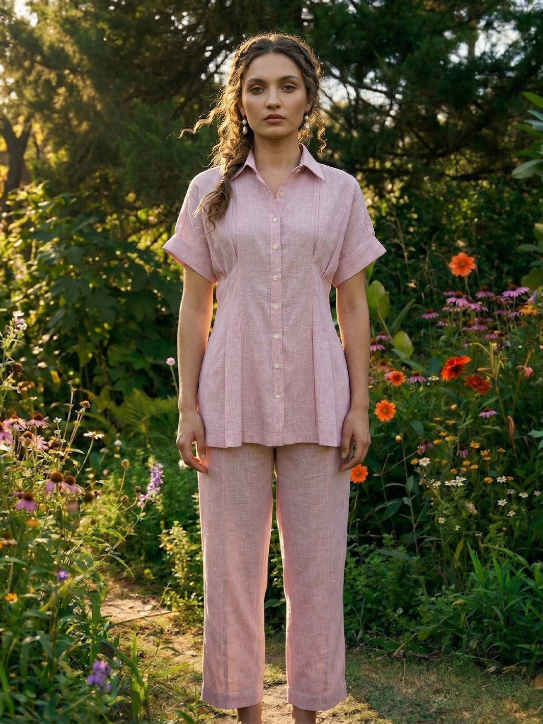 Marshmallow Cotton Linen Pleated Co-ord Set