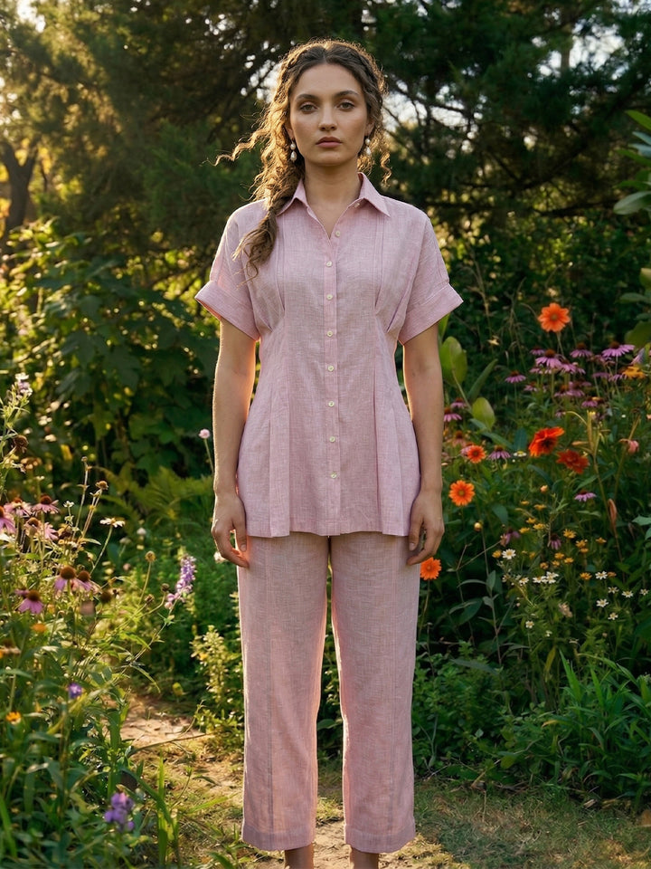 Marshmallow Cotton Linen Pleated Co-ord Set