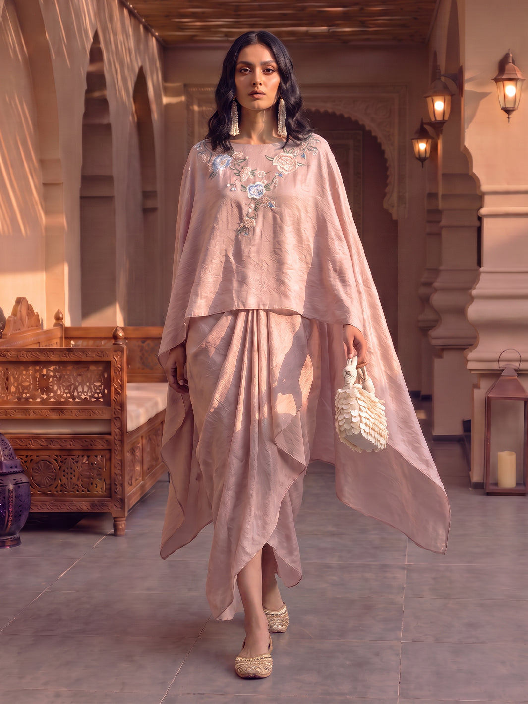 Parsi Embroidered Freesize Cape with Crop Top