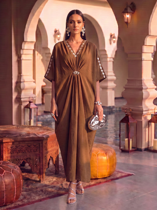 Desert Leather Patchwork Embroidered Kaftan