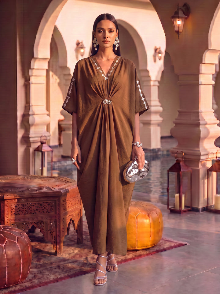 Desert Leather Patchwork Embroidered Kaftan