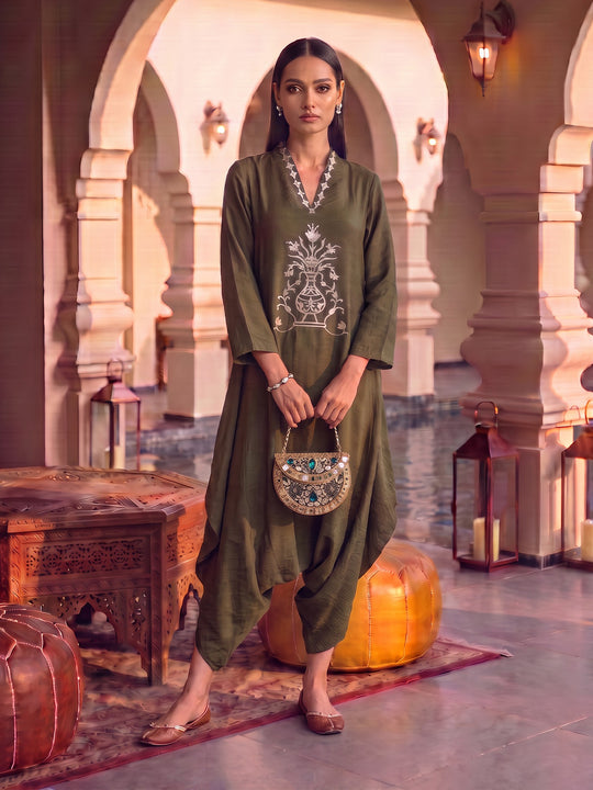 Olive Muse Leather Patchwork Jumpsuit