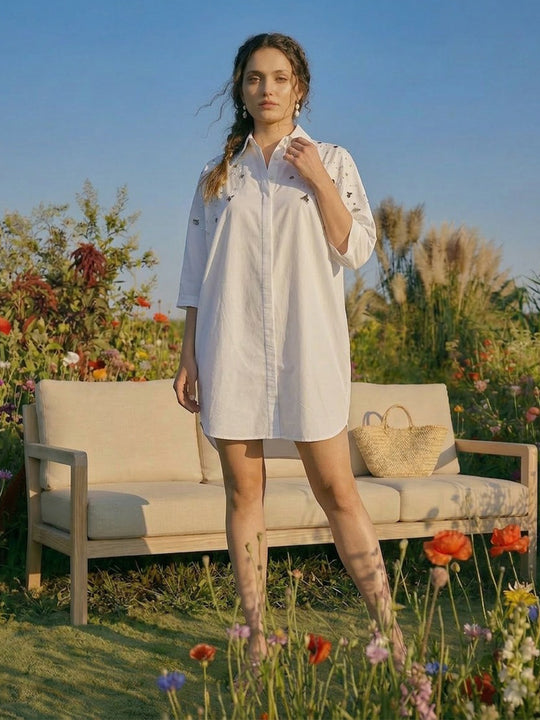 Summer Embroidery Freesize Shirt Dress