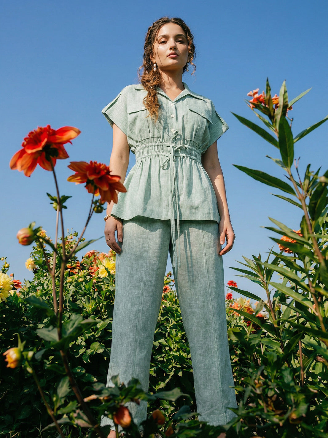 Pistachio Cotton Linen Pant for Women