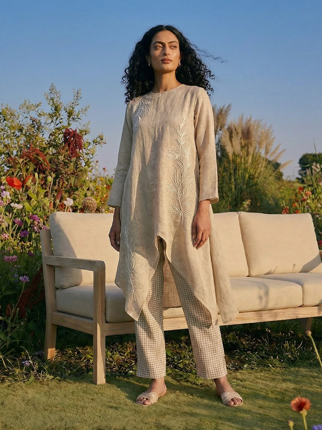 Sandalwood Embroidered Floral Tunic