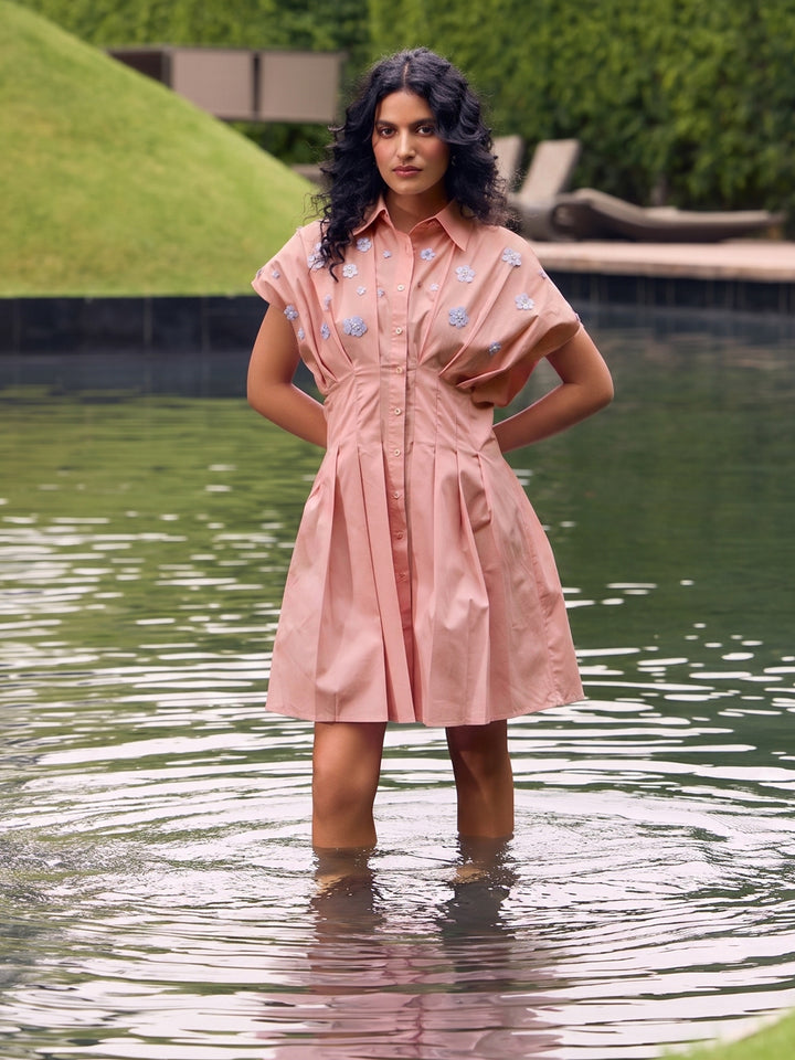 Whipped Flowers Embroidered Peach Dress