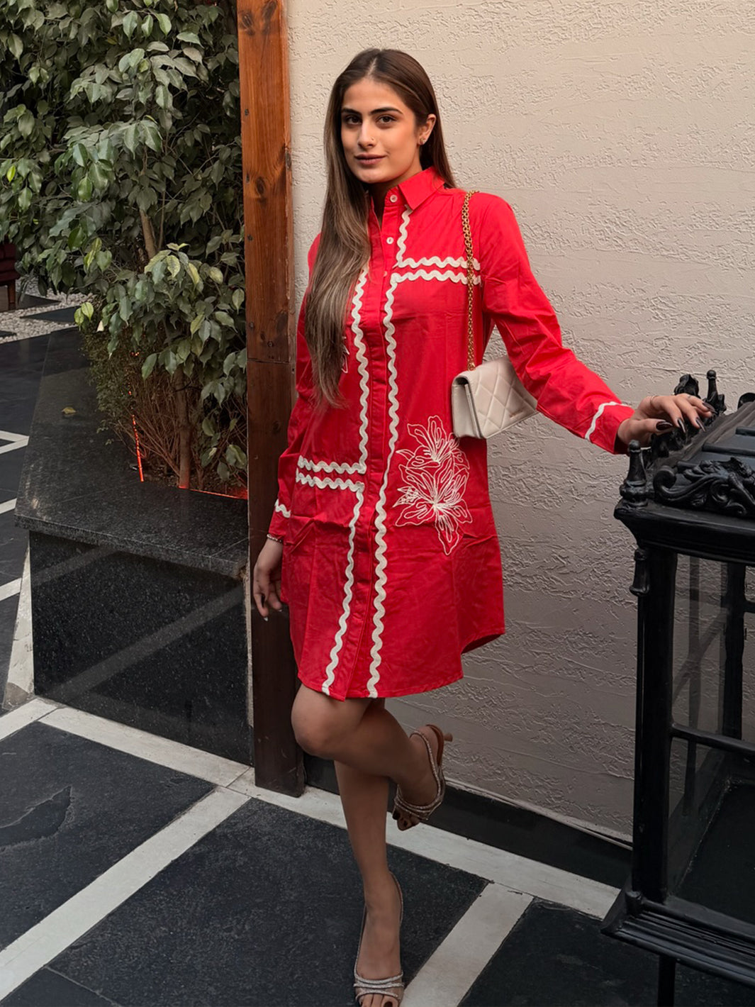 Kiku Floral Embroidered Lace Shirt Dress