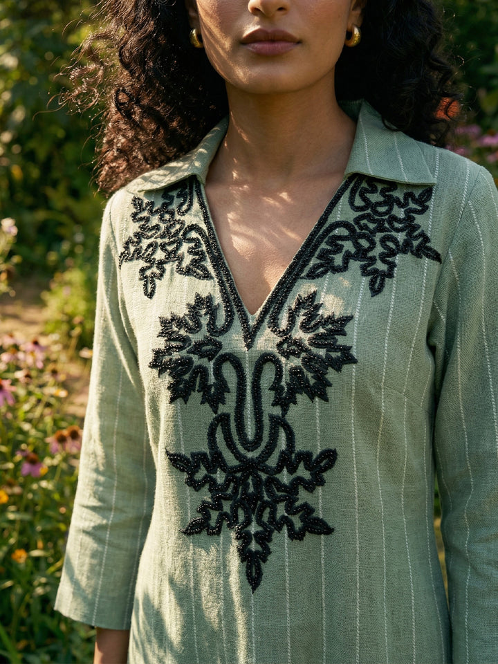 Embroidered Stripe Tunic with Pant's