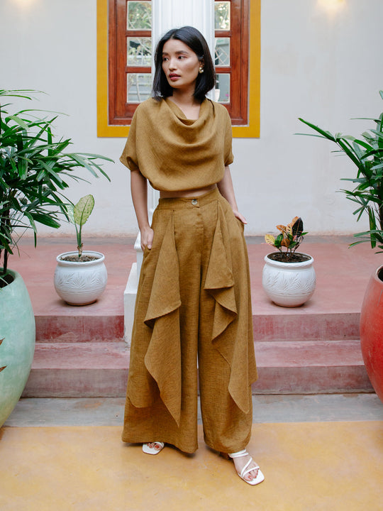 Mersin Mustard Cowl Neck Top