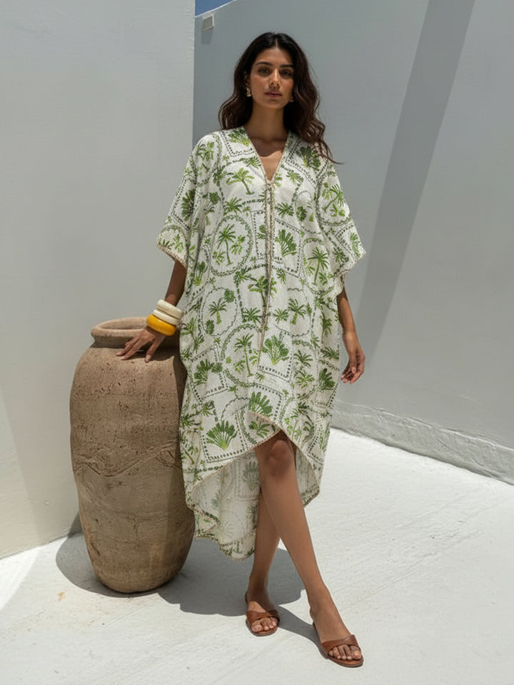 Moana Palm Print Kaftan Dress