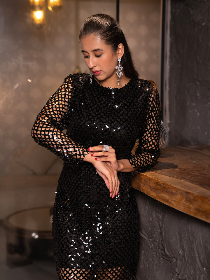 Blackhole sequins Mesh mini Dress