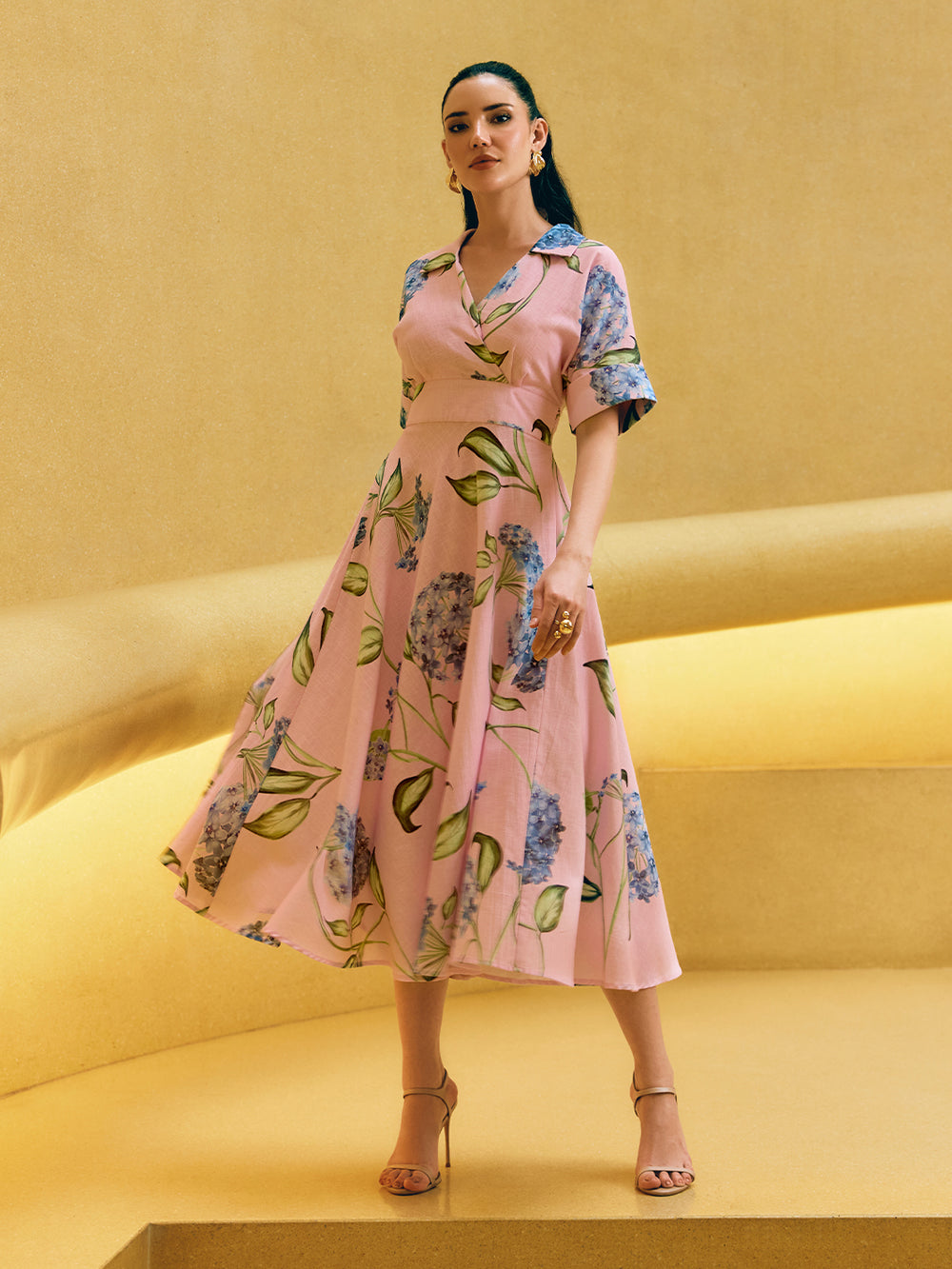 Trendy floral midi dress for beach holiday and resort wear