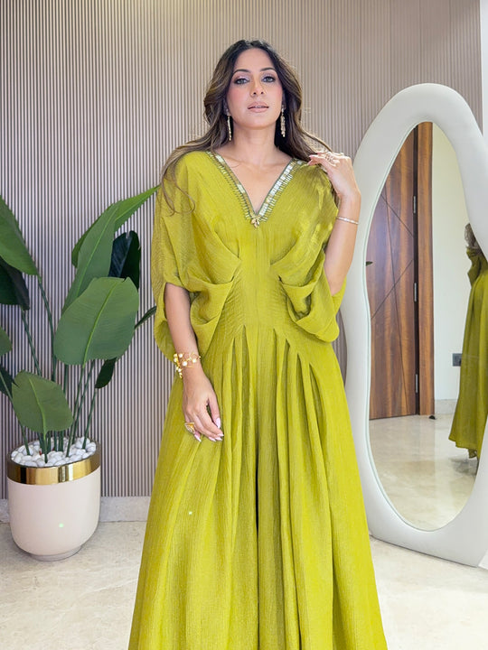 Festive Flared Jumpsuit with Neck Embroidery
