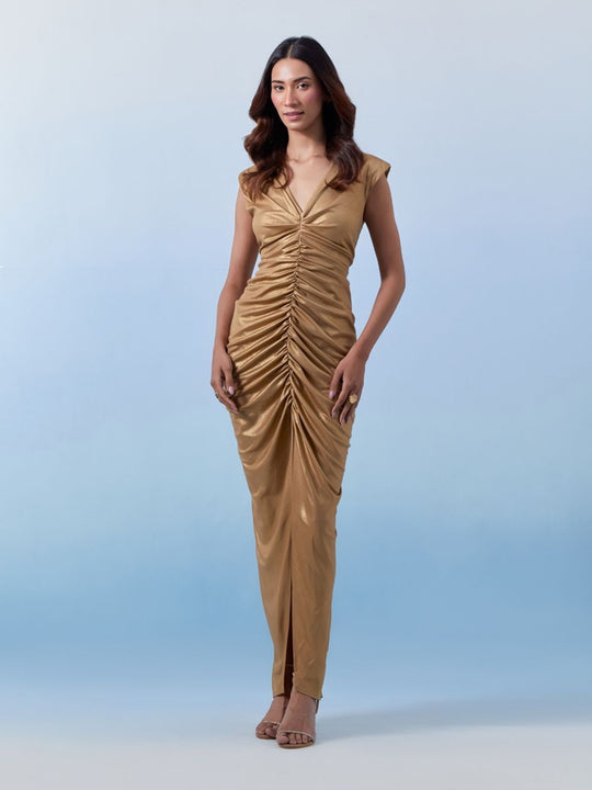 Miami Ruched Golden Long Dress