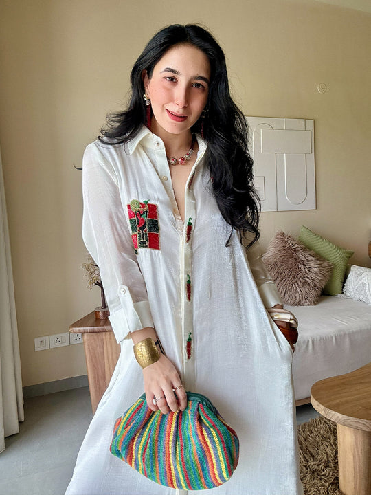 Picante Hand Embroidered Long Shirt Dress