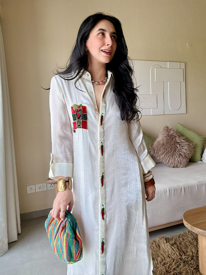 Picante Hand Embroidered Long Shirt Dress