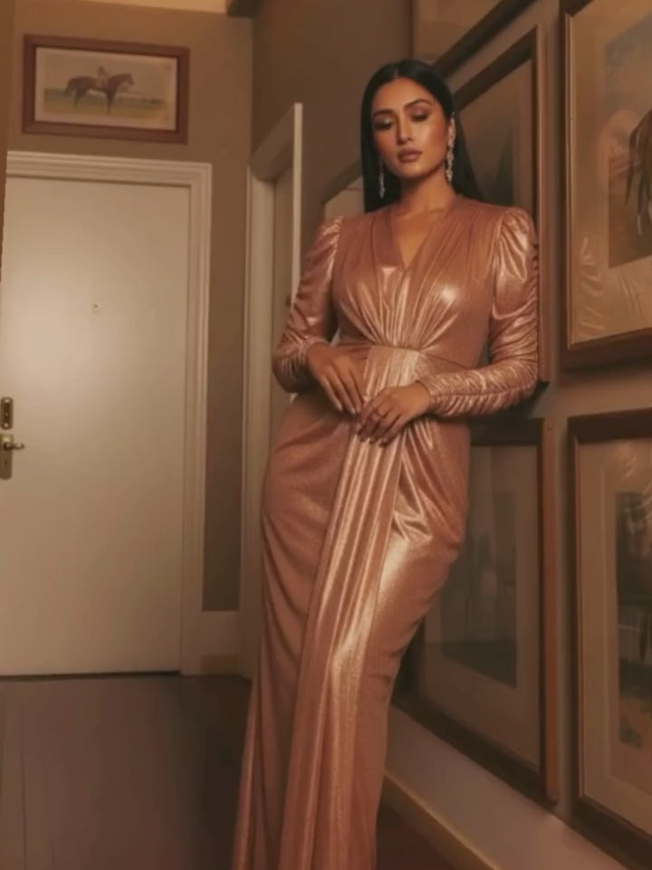 J'adore Metallic Drapped Gown