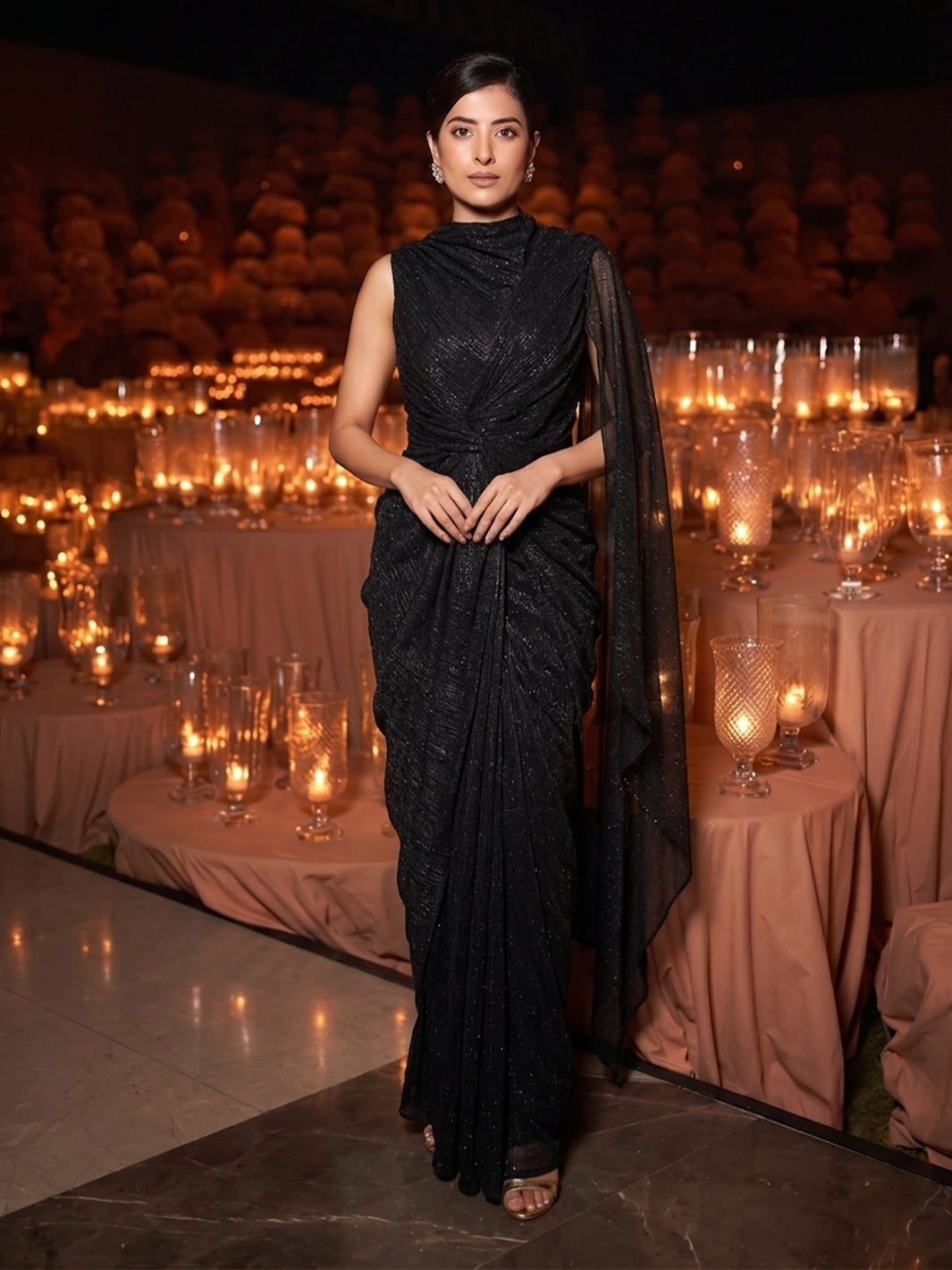 Festive Royale Draped Black Gown