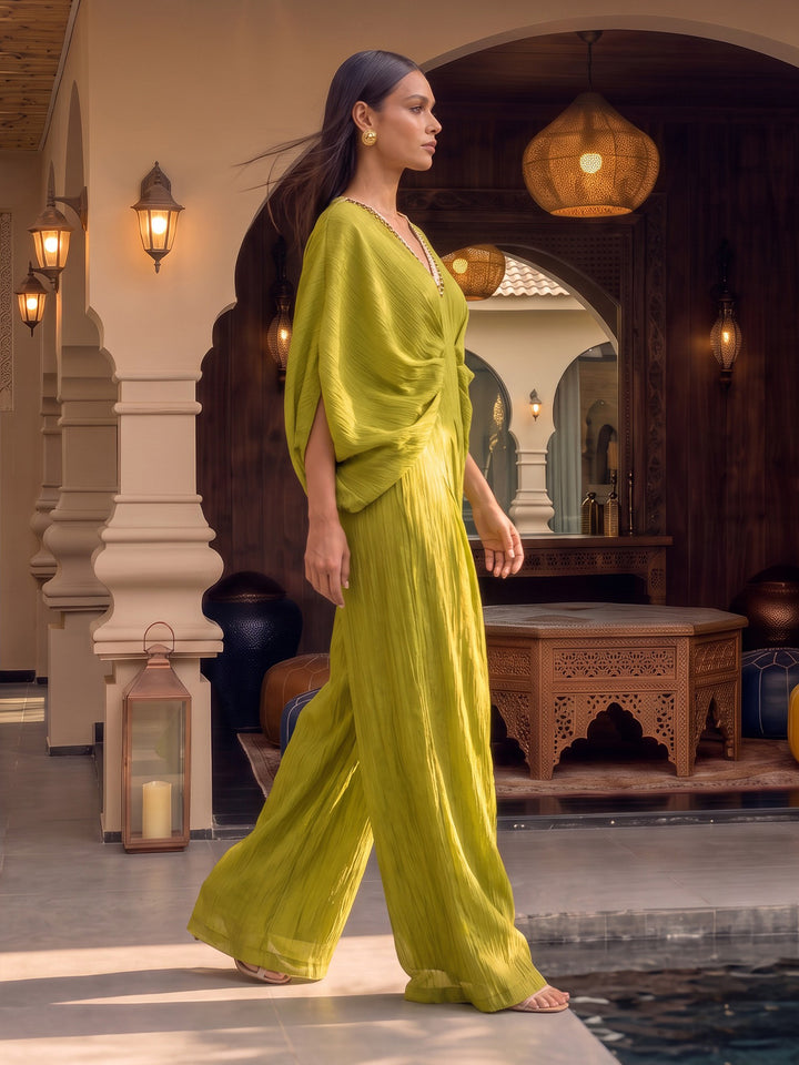 Festive Flared Jumpsuit with Neck Embroidery