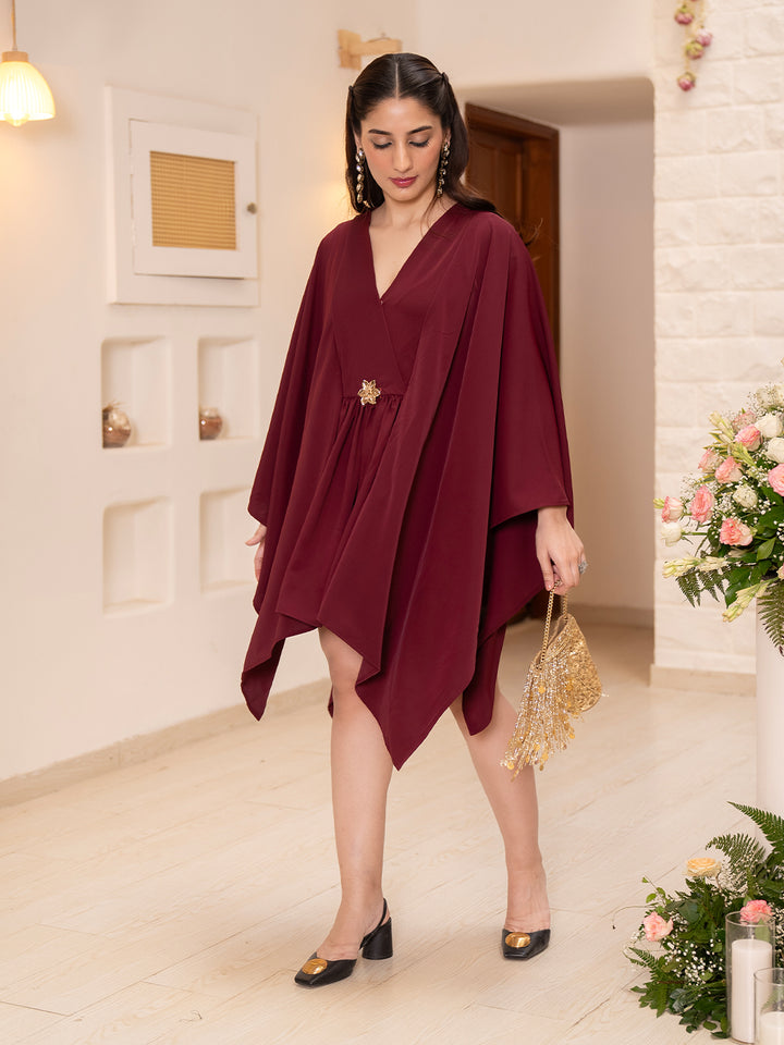 Minimal buckle kaftan style short dress