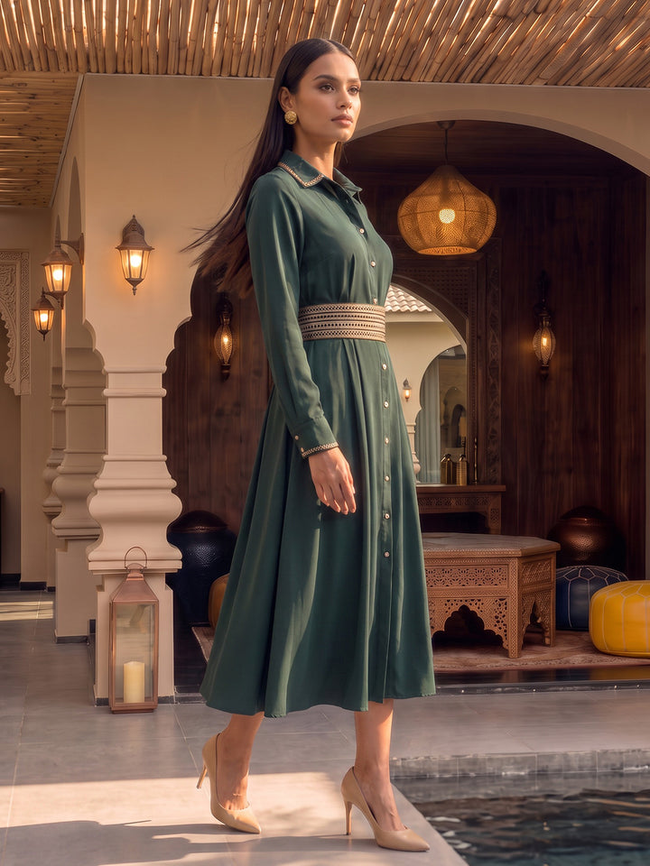 Midas Patchwork Belted Midi Dress