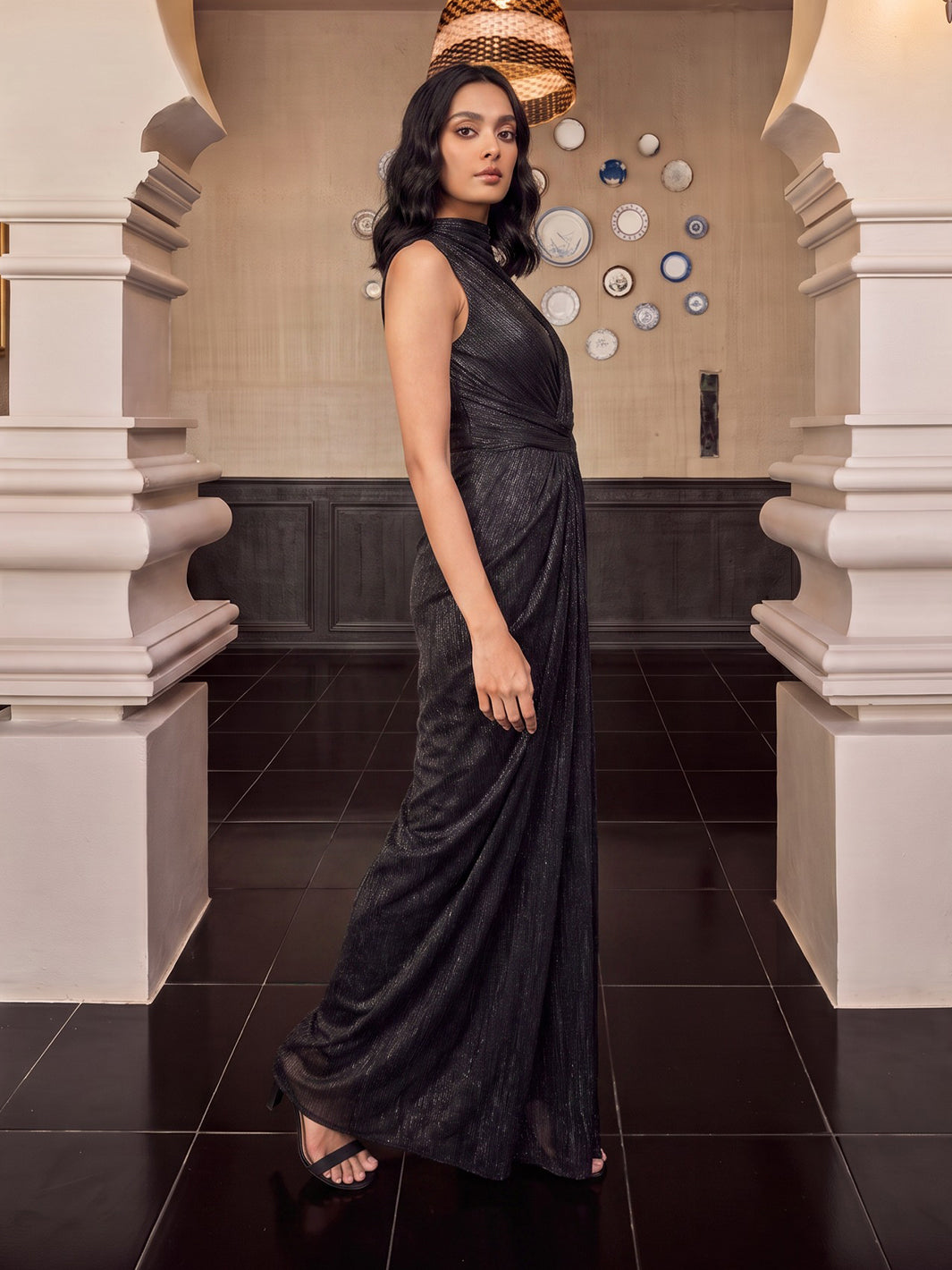 Royale Draped Gown Black