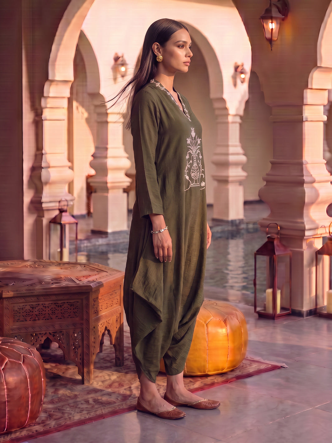 Olive Muse Leather Patchwork Jumpsuit