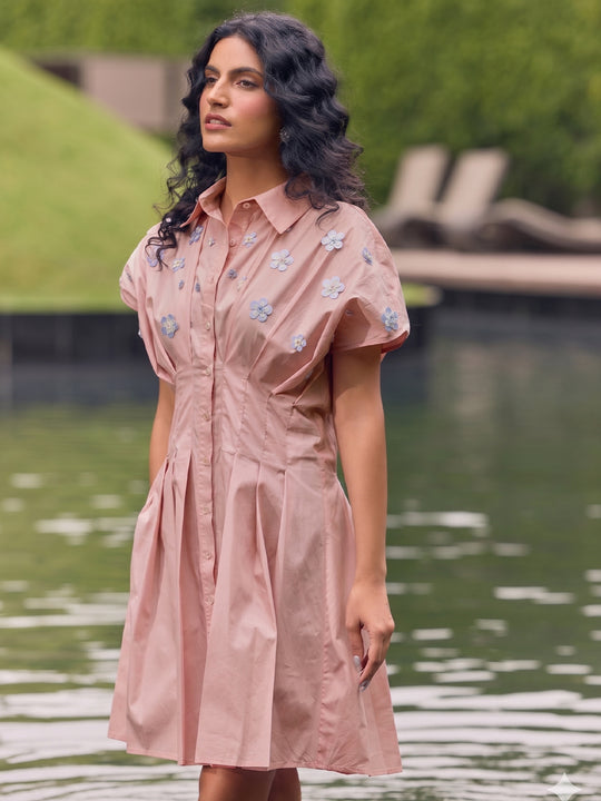 Whipped Flowers Embroidered Peach Dress