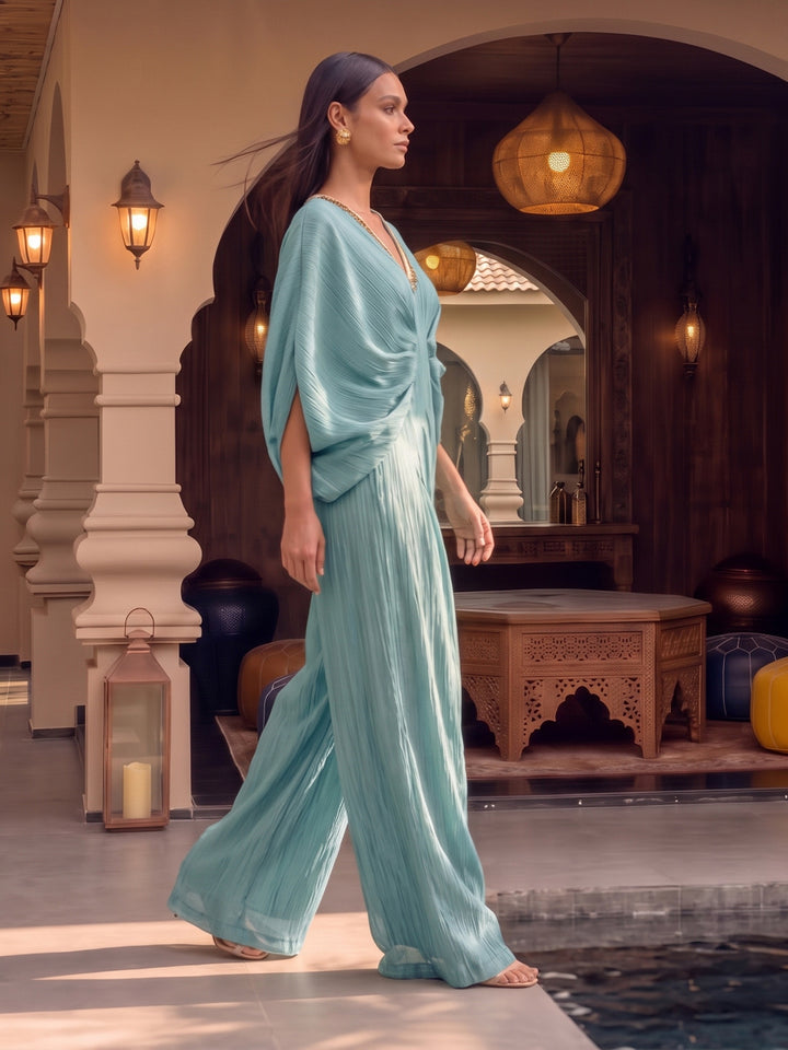 Festive Flared Jumpsuit with Neck Embroidery