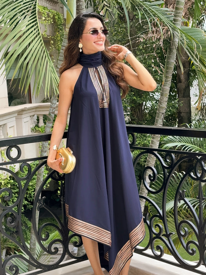 Antares Leather Patchwork Embrodiery Dress