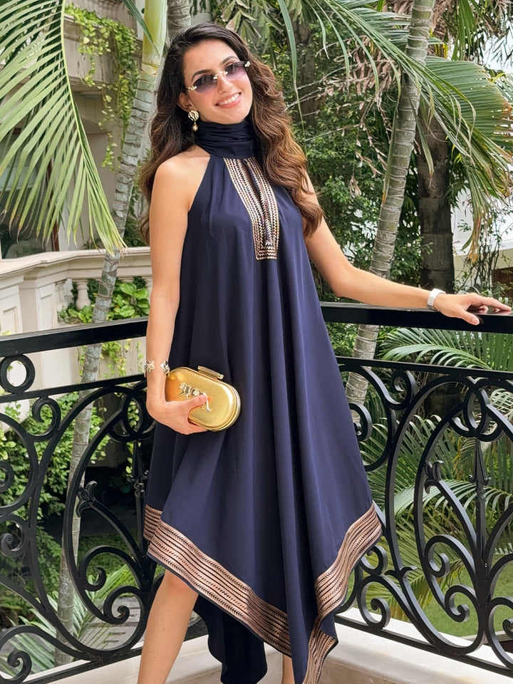 Antares Leather Patchwork Embrodiery Dress