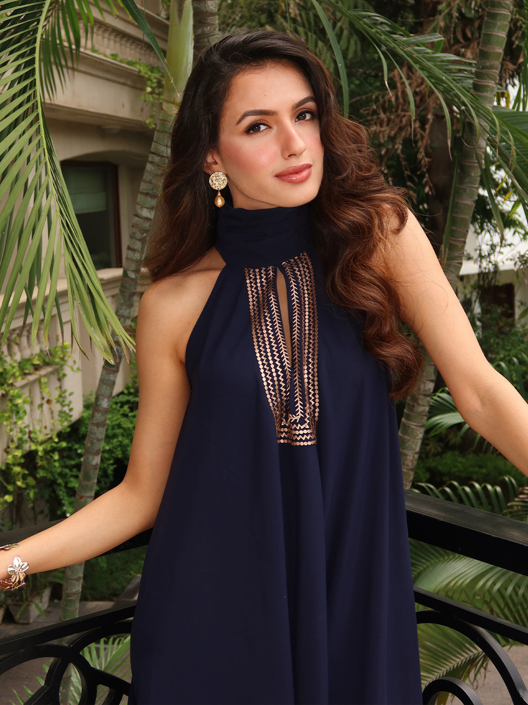 Antares Leather Patchwork Embrodiery Dress