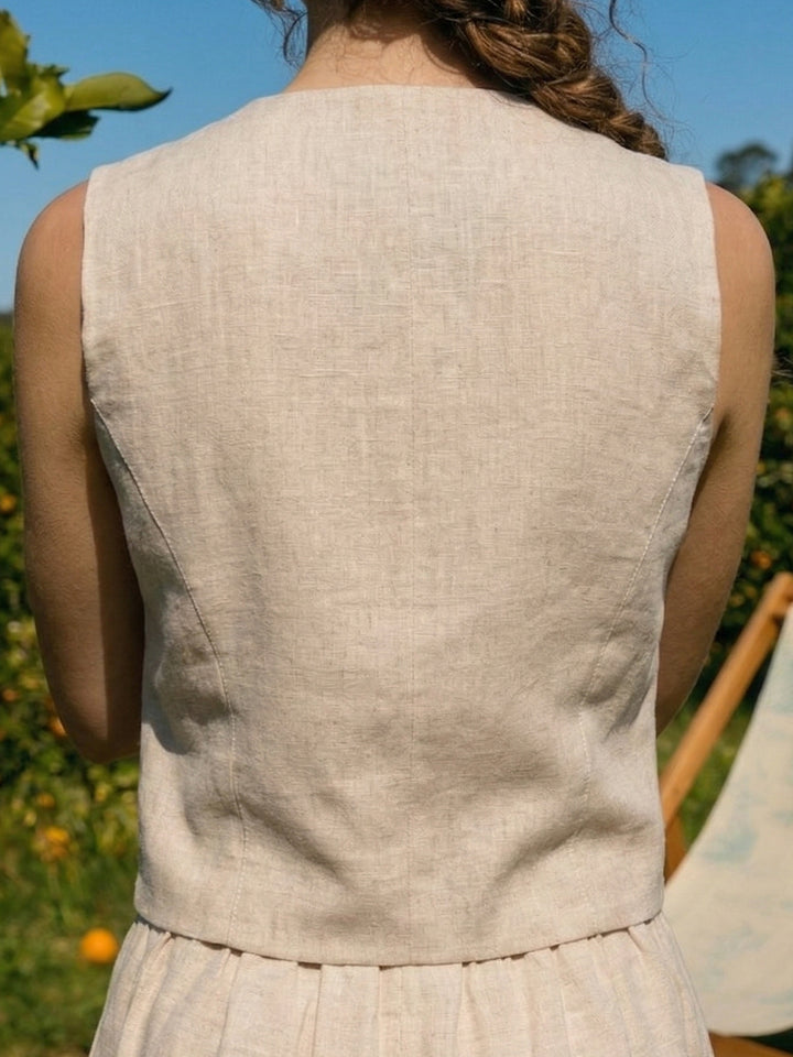 Apricot Cotton Linen Waistcoat