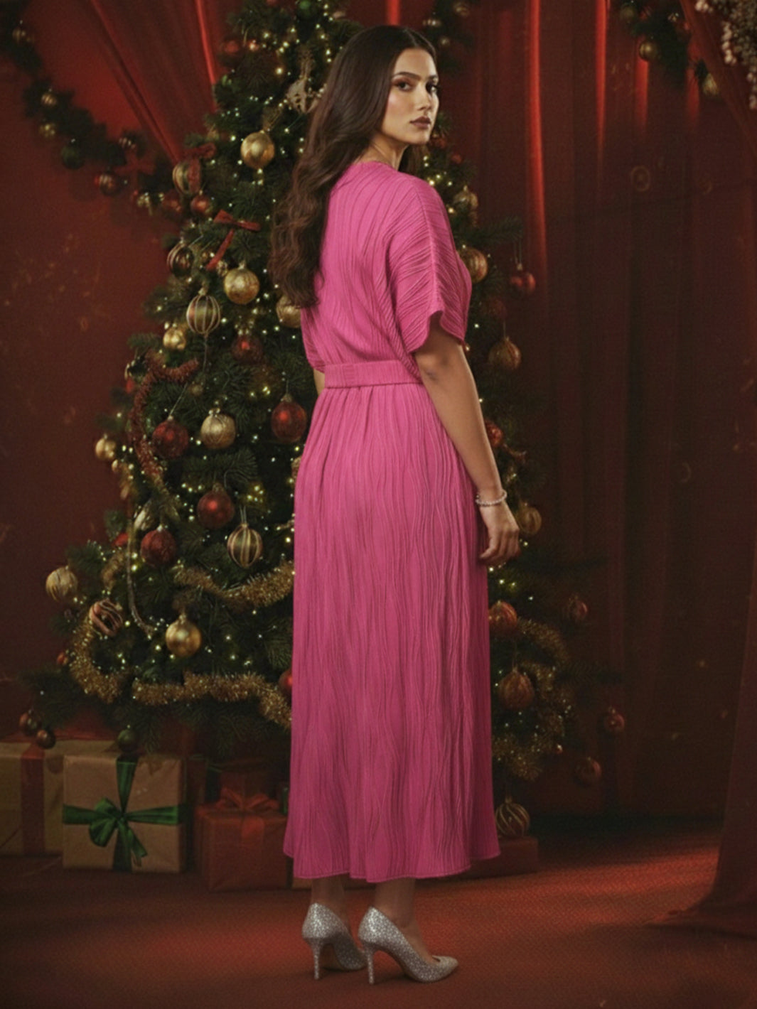 Crushed Knits Long Comfort Dress with Belt