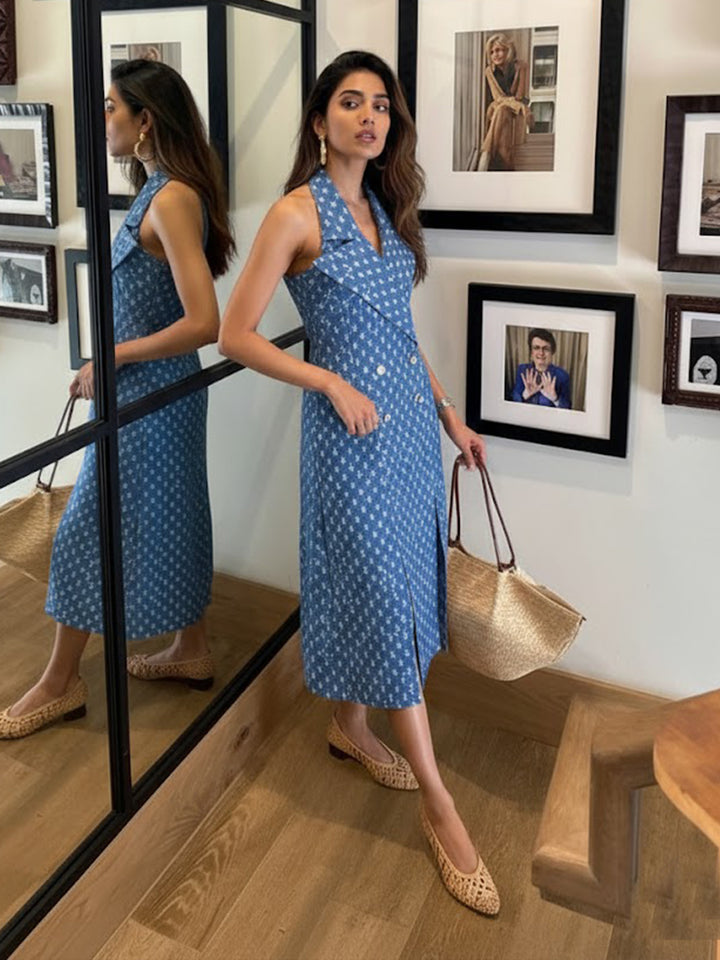 Lapel Slit Long Dress