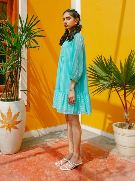 Marbella Blue Gather Chiffon Dress 1