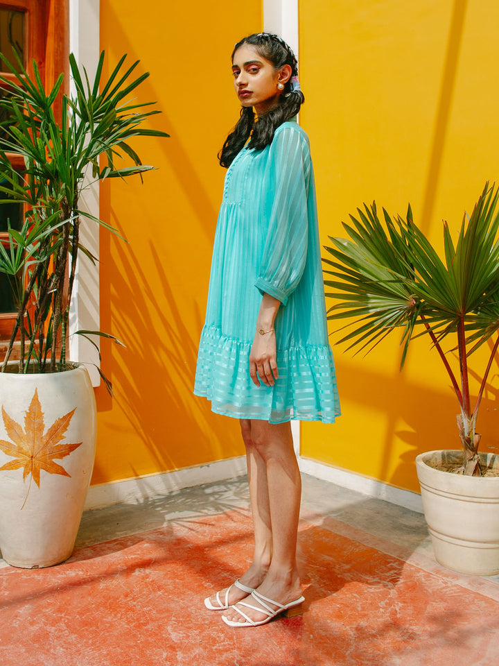 Marbella Blue Gather Chiffon Dress 1