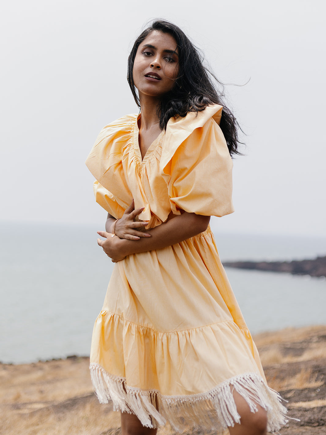 Resort Wear in Yellow A-Line Cuba Cotton Dress for Women at House of Fett Resort Wear in Yellow A-Line Cuba Cotton Dress for Women at House of Fett