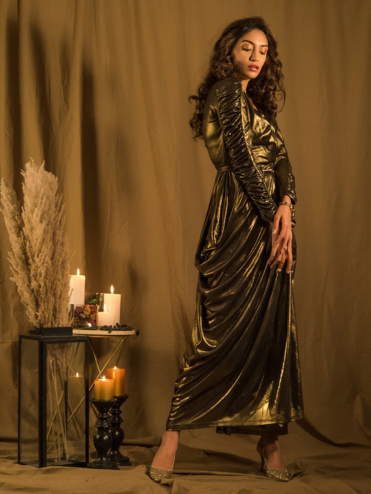 Marquee Gold Drape Gown with Belt 3