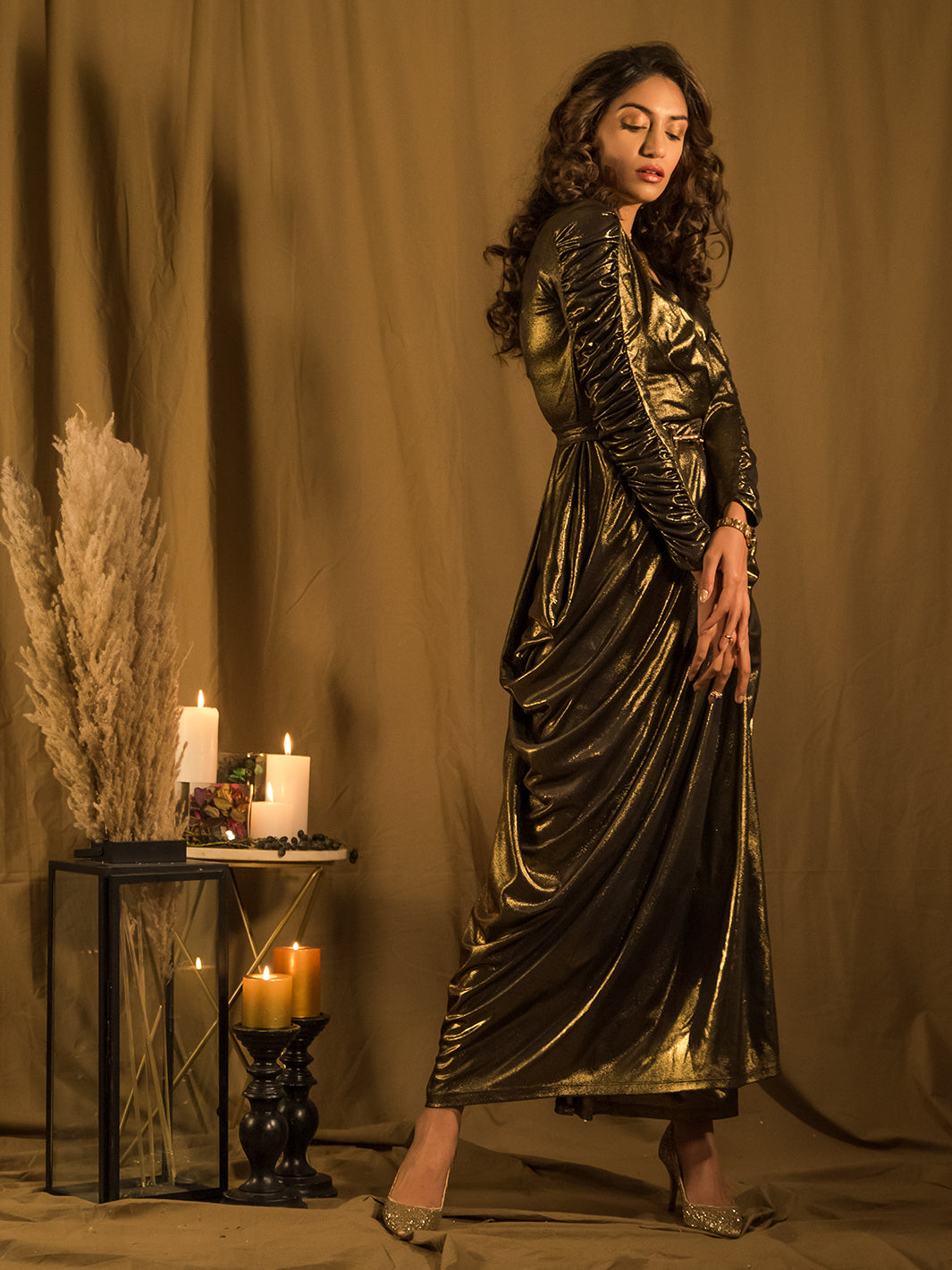 Marquee Gold Drape Gown with Belt 3